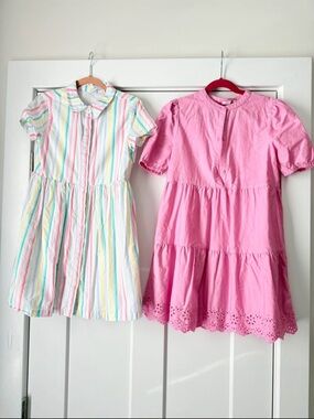 GAP Pink Tiered Dress with Eyelet Hem & Pastel Stripe Cotton Dress